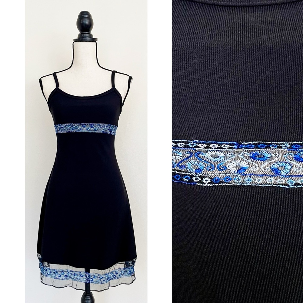 Vintage 90s Embroidered Mesh Little Black Dress